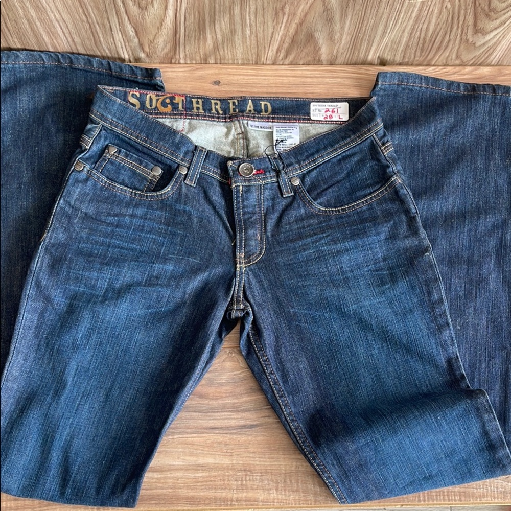 New Southern Thread Jeans Women 28 L Blue The Mattox Bootcut Embroidered